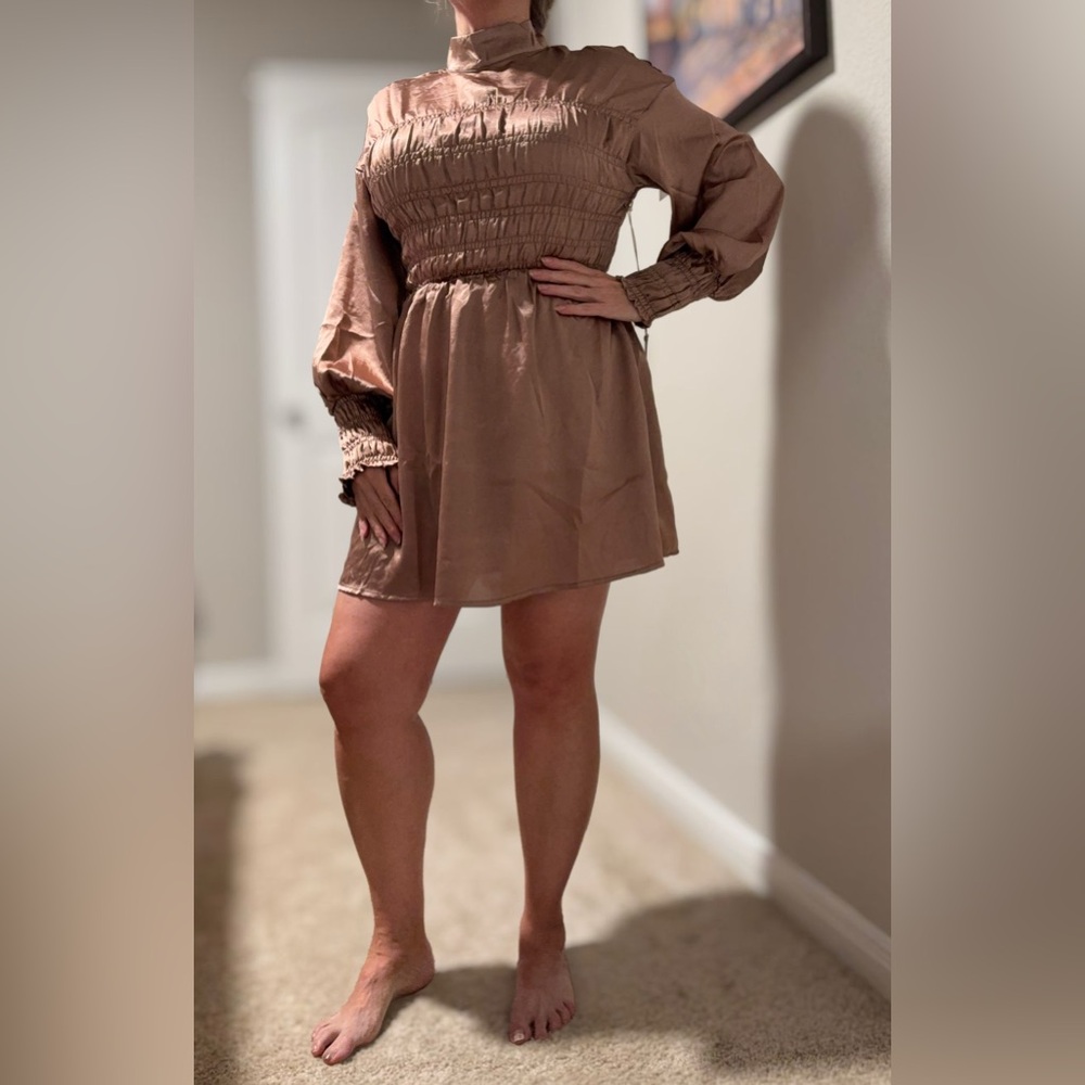 Elegant Metallic Long Sleeve Dress - Picture 2 of 15